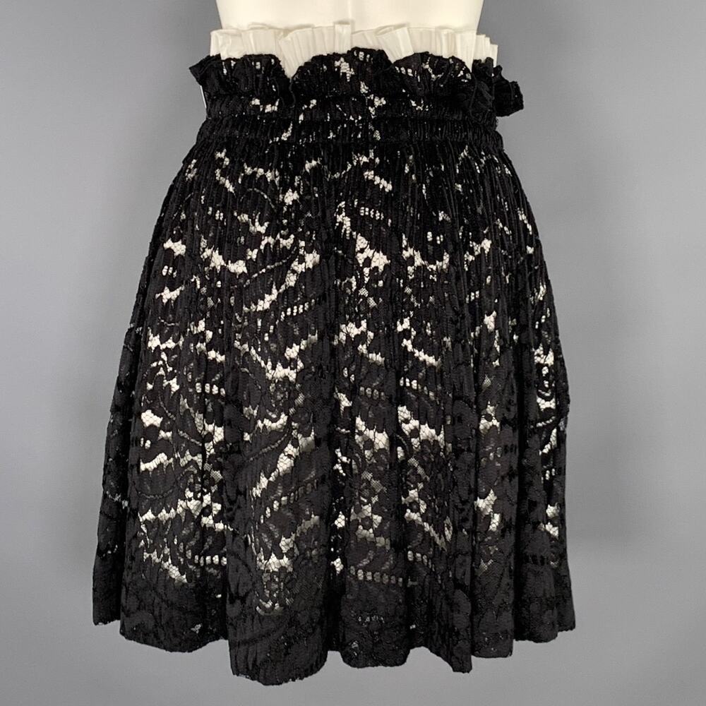 No. 21 Size 2 Black White Cotton Blend Floral Knee Length Skirt
